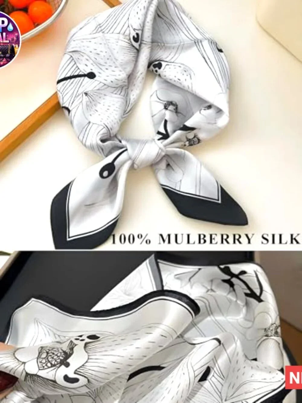 100% Mulberry Silk Scarf Lightweight Square Neckerchief Wrap